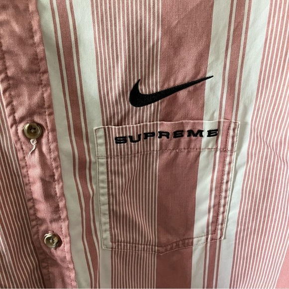 NIKE x SUPREME sz M Long Sleeve Button Down Shirt Red White Striped - Picture 2 of 9